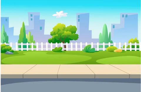 Footpath, there is a garden next to it, refreshing and beautiful. Stock Illustration