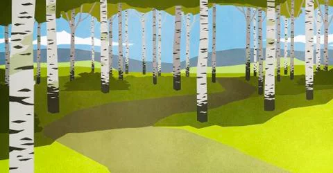Footpath through trees in idyllic forest Stock Illustration