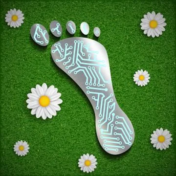 Footprint with a chip on the surface of the grass. 스톡 일러스트