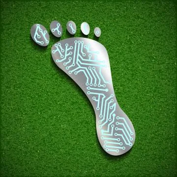 Footprint with a chip on the surface of the grass. Ilustración de archivo
