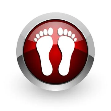 Footprint red circle web glossy icon. 库存插图