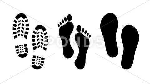 Footprint, shoes and sandals Stock Illustration