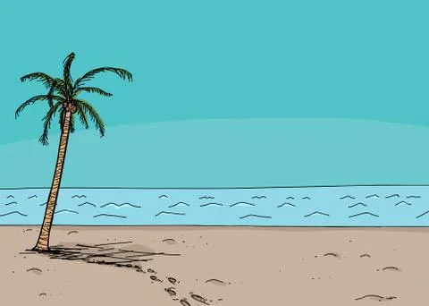 Footprints and Tropical Tree Stock Illustration