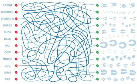 Footprints Animals Maze Labyrinth Illustrazione stock