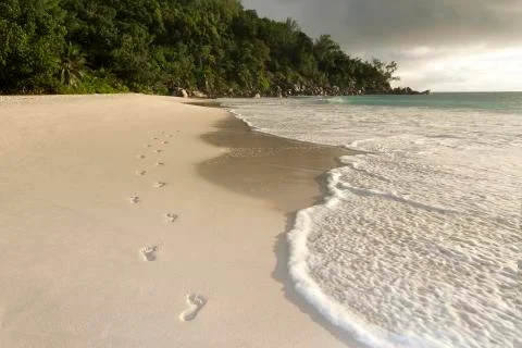 Footprints at the beach Stock Photos