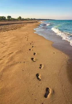 Footprints on beach Stock Photos