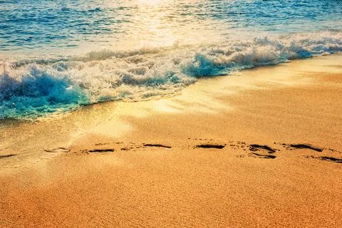 Footprints on the beach Stock Photos
