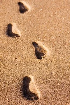 Footprints on the beach sand Stock Photos