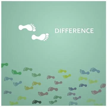 Footprints with difference concept, black vector trail foot, foot silhouette Stock Illustration