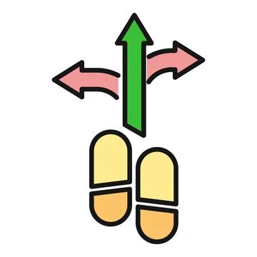 Footprints making a choice with arrows showing direction イラスト素材