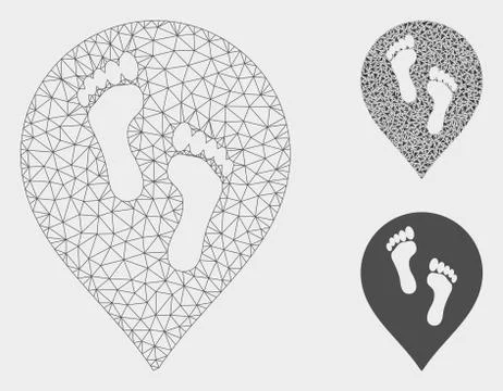 Footprints Map Marker Vector Mesh 2D Model and Triangle Mosaic Icon Illustrazione stock
