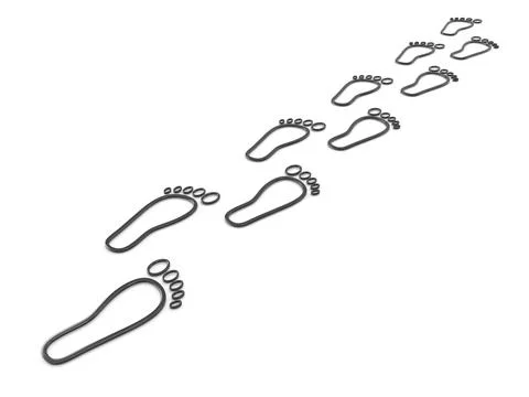 Footprints in a row on white Illustrazione stock