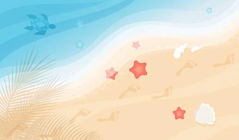 Footprints on sand beach, top view of tourists foot prints on sea or ocean Stock Illustration