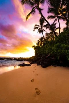 Footprints in the Sand on Beautiful Maui Hawaii Beach Stock Photos