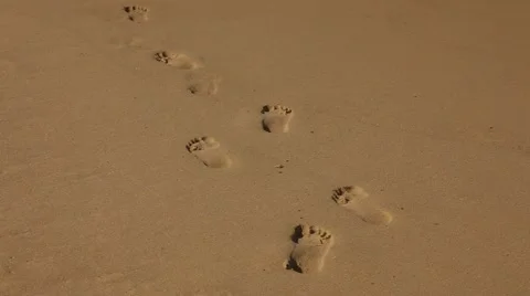 Footprints in the sand disappearing under a wave Stock Footage 53859568