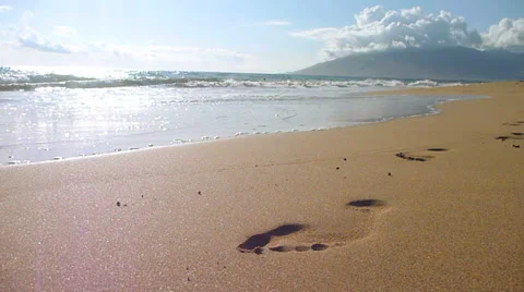 Footprints in Sand Get Washed Away Stock Footage 24095259