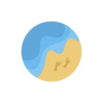 Footprints on sandy beach with ocean waves in the shape of a circle Stock Illustration