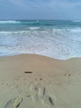Footprints on the seashore Stock Photos