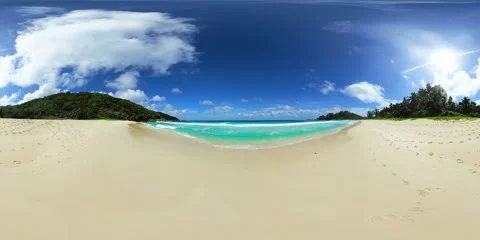 Footprints on a serene sandy beach. Mahe, Seychelles. Stock Footage 314479067