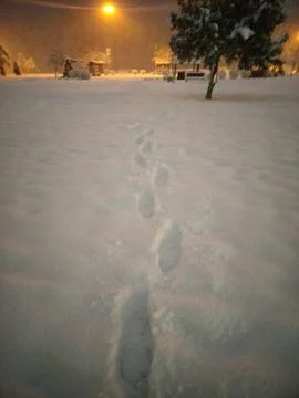 Footprints in the snow Stock Photos