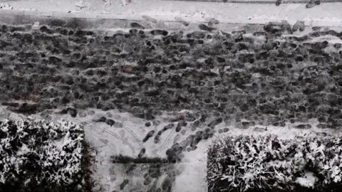 Footprints in the Snow: A Winter Path from Above Video stock 293094962