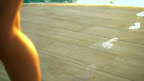 Footprints from swimming pool Stock Footage 72650011