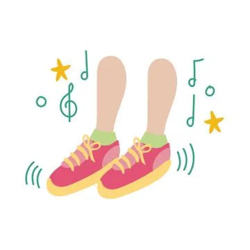 Foots dancing with music notes flat style Illustration