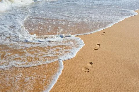 Footsteps on the beach. Stock Photos