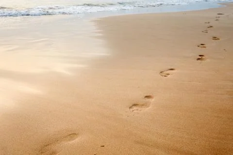 Footsteps on the beach Stock Photos