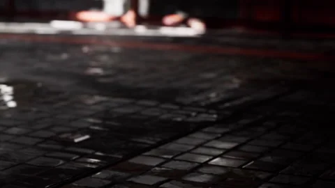 Footsteps on a dark path in a quiet indoor space during the day Stock Footage 345004644