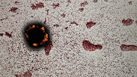Footsteps lead to a glowing hole in the ground in a dark setting Stock Footage 342831812