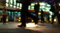 Footsteps of many people walking at urban square, active night life in big city HD Footage