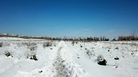 Footsteps on the snow Video stock 100606387