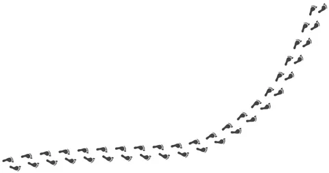 Footsteps trace a curved path across clean white ground Stock Footage 330589228