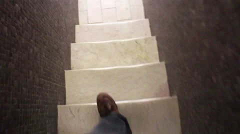 Footsteps Walking Down on Stone Stairs Stock Footage 45545748