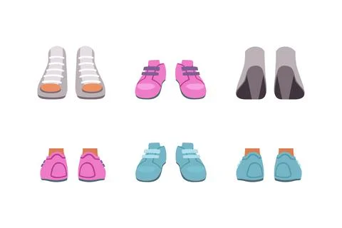 Footwear set, front or back view. Stylish fashion female shoes, sneakers and Stock Illustration