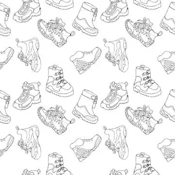 Footwear. Vector seamless pattern. Miscellaneous shoes, sneakers, boots, boot Stock Illustration