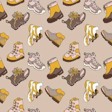 Footwear. Vector seamless pattern. Miscellaneous shoes, sneakers, boots, boot Stock Illustration