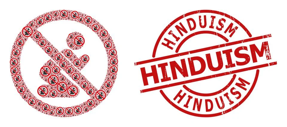 Forbid Praying Man Icon Recursion Collage and Scratched Hinduism Stamp Seal Stock Illustration