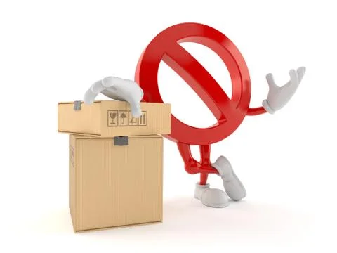 Forbidden character with stack of boxes Stock Illustration