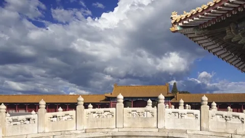 Forbidden City (against the sky with clouds), Beijing, China -- with zoom Stock Footage 345425566
