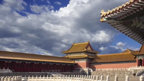 Forbidden City (against the sky with clouds), Beijing, China -- with zoom Stock Footage 345425569