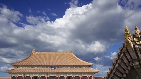 Forbidden City (against the sky with clouds), Beijing, China -- with zoom Stock Footage 345425601