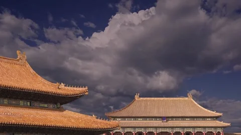 Forbidden City (against the sky with clouds), Beijing, China -- with zoom Stock Footage 345425676