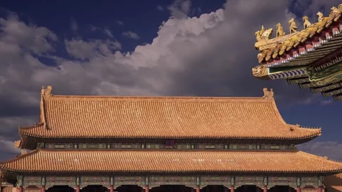Forbidden City (against the sky with clouds), Beijing, China -- with zoom Stock Footage 345425803