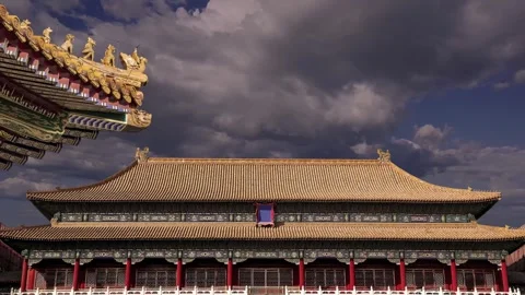 Forbidden City (against the sky with clouds), Beijing, China -- with zoom Stock Footage 345425848