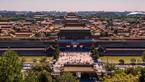 Forbidden City exit, Beijing time lapse Stockbeeldmateriaal 119018216
