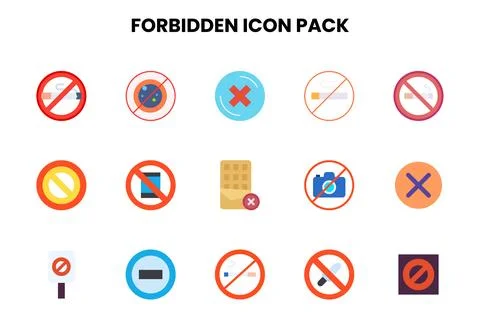 Forbidden Flat Bundle Icons Pack Stock Illustration