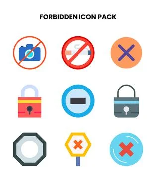 Forbidden Flat Scalable Icons Pack Stock Illustration