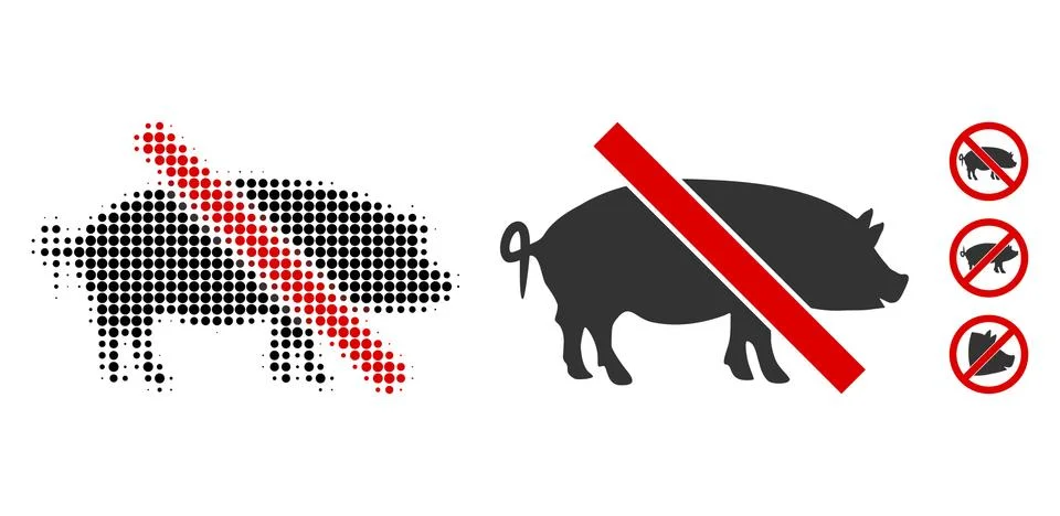 Forbidden Pork Halftone and Solid Icon Stock Illustration